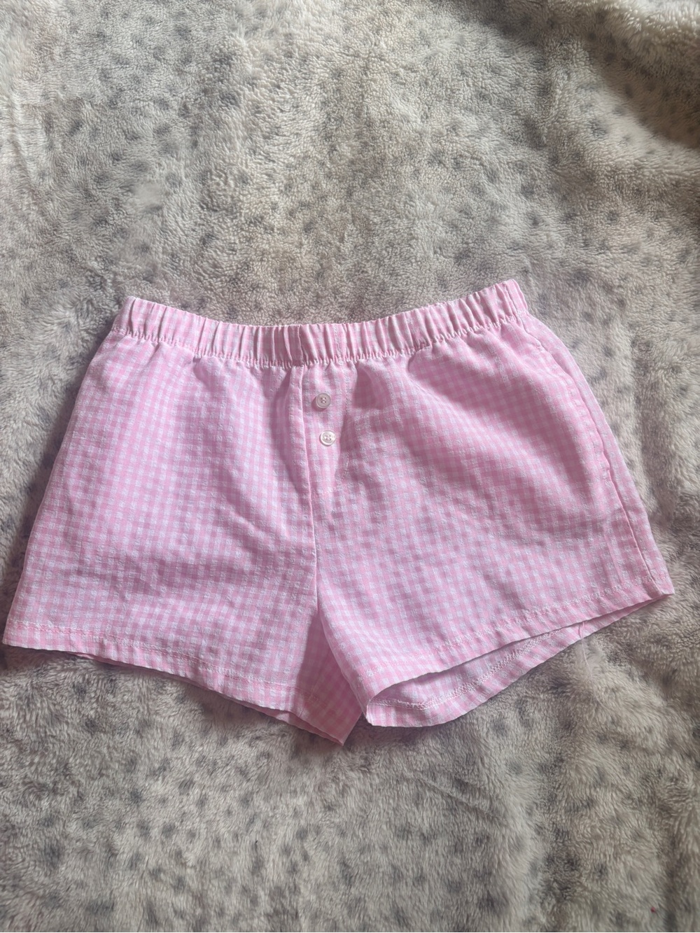 High-Waist Pink Gingham Shorts with Elastic Waistband